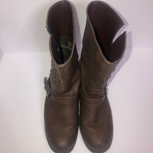 Brown and Gold Studded Moto Combat Boots - Picture 5 of 8